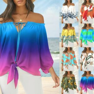 Printed Chiffon Off-Shoulder Top with Tie Detail – a Chic and Sexy Women’s Fashion Piece