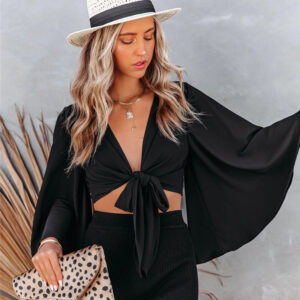 Sweet Lace Top for Women with Fashionable Flare Sleeves