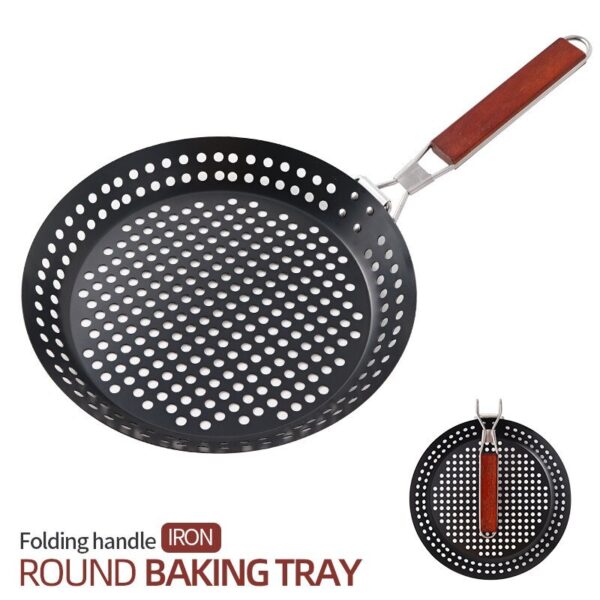 Compact Round Foldable Frying Pan for Outdoor Camping and BBQ, Perfect for Grilling Steaks and Picnic Meals, with Heat-Resistant Design - Image 4