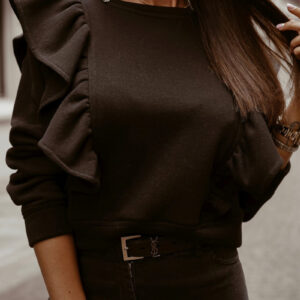 Long-Sleeved Ruffled Fleece Sweater for Women