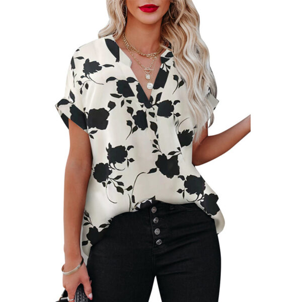 Women's Short-sleeved Shirt with Floral Print Design - Image 8