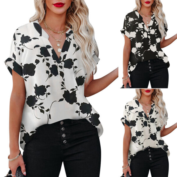 Women's Short-sleeved Shirt with Floral Print Design - Image 6