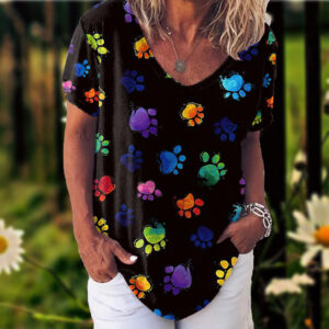 3D Printed Women’s Short Sleeve Half V-neck Top for Casual Wear