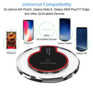 A Round Crystal Wireless Charging Dock with Receiver for Apple and Samsung Devices