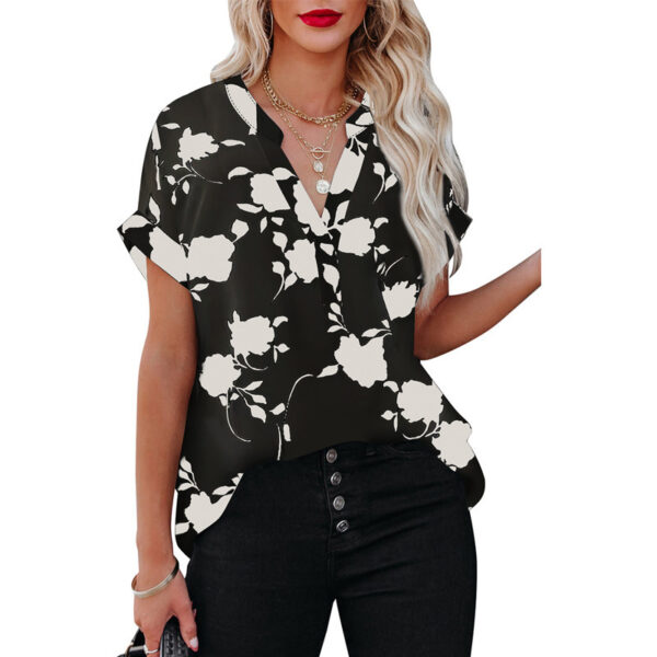 Women's Short-sleeved Shirt with Floral Print Design - Image 7
