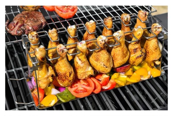 Stainless Steel 14-Slot Portable Grilling Basket with Mesh Clip: Ideal for Non-Stick BBQ Ribs, Chicken Wings, and Legs - Image 3