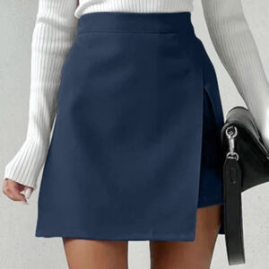 Blue Split Mini Skirt with High Waist for Women