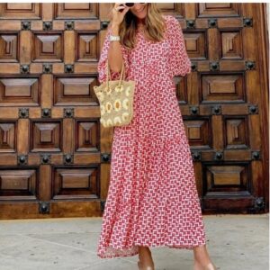 Bohemian Chic: Vintage Printed Maxi Dress with Casual Elegance and Loose Fit