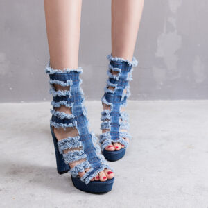 Denim Sandals with High Heels for Women