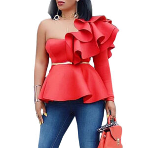Women’s Long Sleeve Ruffled Top with Wrapped Chest