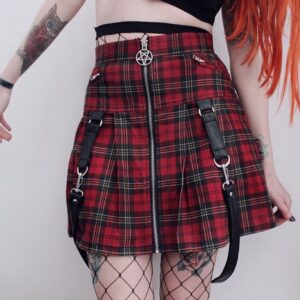 Women’s High-Waisted Red Lattice Half Short Skirt