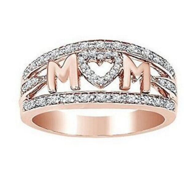 Gold-Plated Mom Ring with Heart-Shaped Diamond Detail - Image 4
