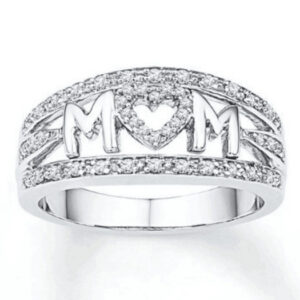 Gold-Plated Mom Ring with Heart-Shaped Diamond Detail