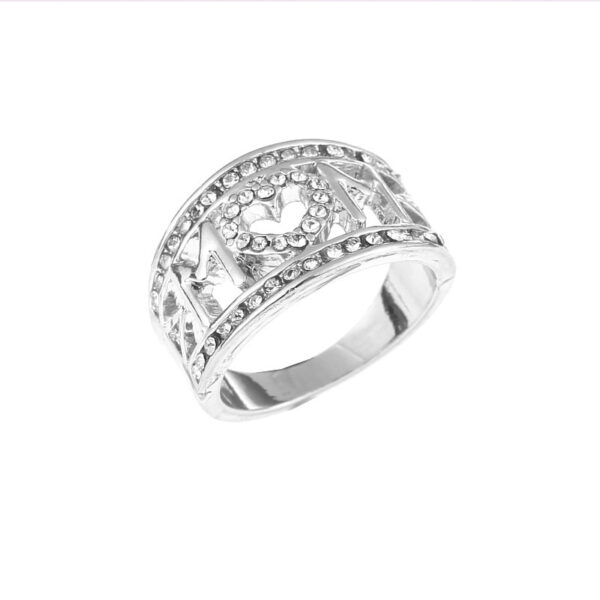 Gold-Plated Mom Ring with Heart-Shaped Diamond Detail - Image 9