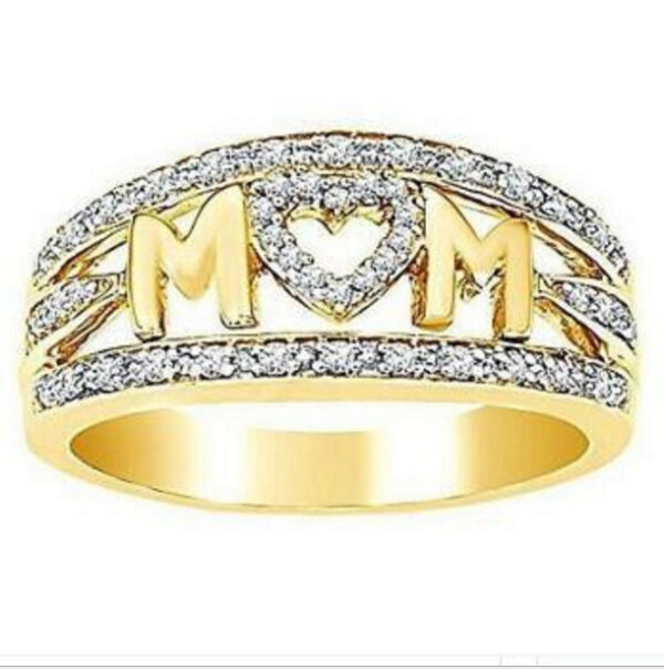 Gold-Plated Mom Ring with Heart-Shaped Diamond Detail - Image 3