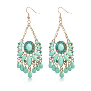 Sparkling Blue Rhinestone Tassel Earrings for Women
