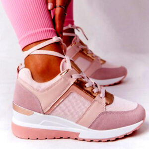 Women’s Platform Wedge Mesh Sneakers with Lace-up Design