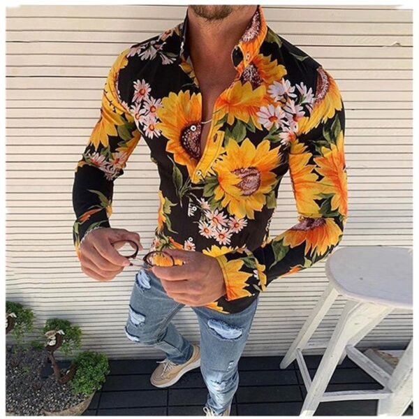 Step into the Sun with Our Men's Linen Shirt with Sunflowers - Image 3