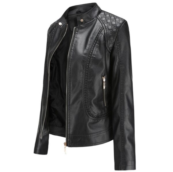 Faux Leather Jacket with Stand-Up Collar for Women - Image 2