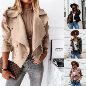Deerskin Velvet Jacket for Women with Lapel Collar