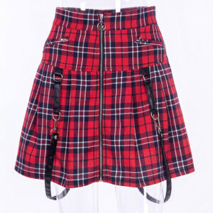Women’s High-Waisted Red Lattice Half Short Skirt