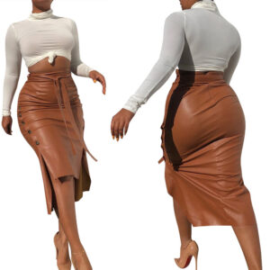 Sultry and Sleek PU Leather Lace Up Skirt for Women
