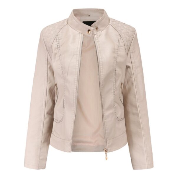 Faux Leather Jacket with Stand-Up Collar for Women - Image 7