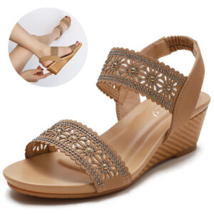 Women’s Rhinestone Wedge Sandals with Flower Cutouts
