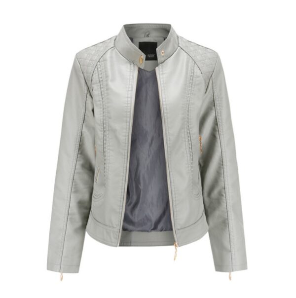 Faux Leather Jacket with Stand-Up Collar for Women - Image 6