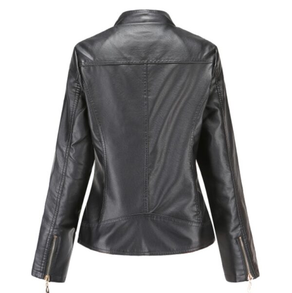 Faux Leather Jacket with Stand-Up Collar for Women - Image 3