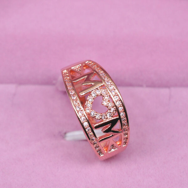 Gold-Plated Mom Ring with Heart-Shaped Diamond Detail - Image 5