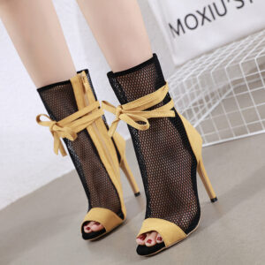 Mesh-Paneled Color Matching Stiletto Sandals for Women