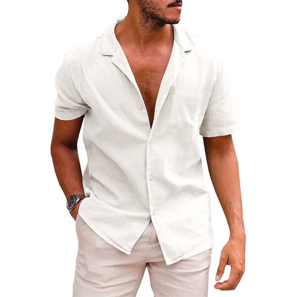 Short Sleeve Button Down Linen Shirt for Men Versatile Style - Image 4