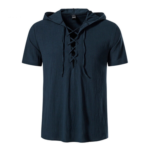 Stay Cool and Stylish with our Men's Short-Sleeved Hooded Cotton Shirt - Image 2