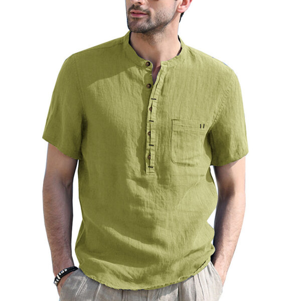 Men's Fashionable Short Sleeved Linen Shirt - Image 7