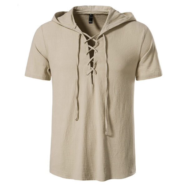 Stay Cool and Stylish with our Men's Short-Sleeved Hooded Cotton Shirt - Image 3