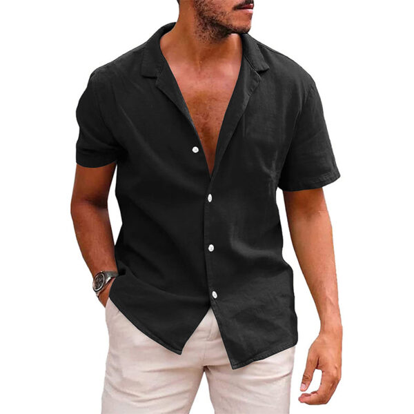 Short Sleeve Button Down Linen Shirt for Men Versatile Style - Image 2