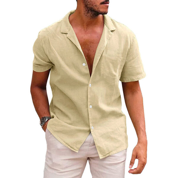 Short Sleeve Button Down Linen Shirt for Men Versatile Style - Image 7