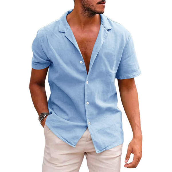 Short Sleeve Button Down Linen Shirt for Men Versatile Style - Image 5