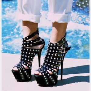 Women’s Hollow Out Stiletto Sandals with Riveted Details