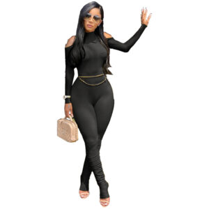 Long Pleated Jumpsuit with Zipper Closure for Women
