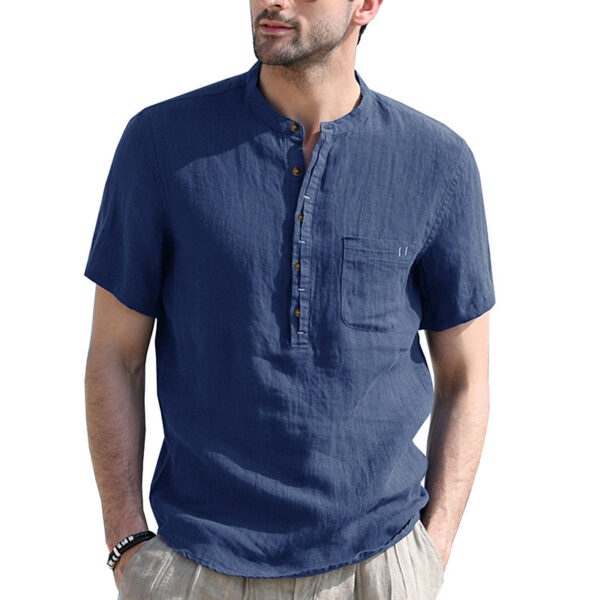 Men's Fashionable Short Sleeved Linen Shirt - Image 4