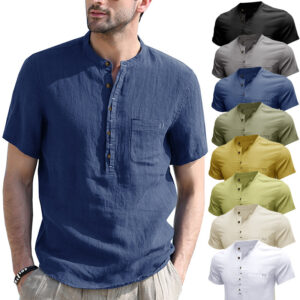 Men’s Fashionable Short Sleeved Linen Shirt