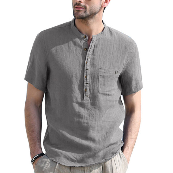 Men's Fashionable Short Sleeved Linen Shirt - Image 5