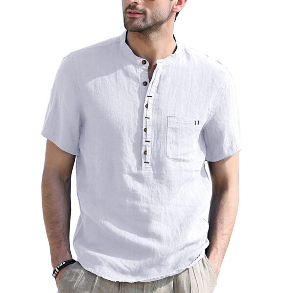 Men's Fashionable Short Sleeved Linen Shirt - Image 2