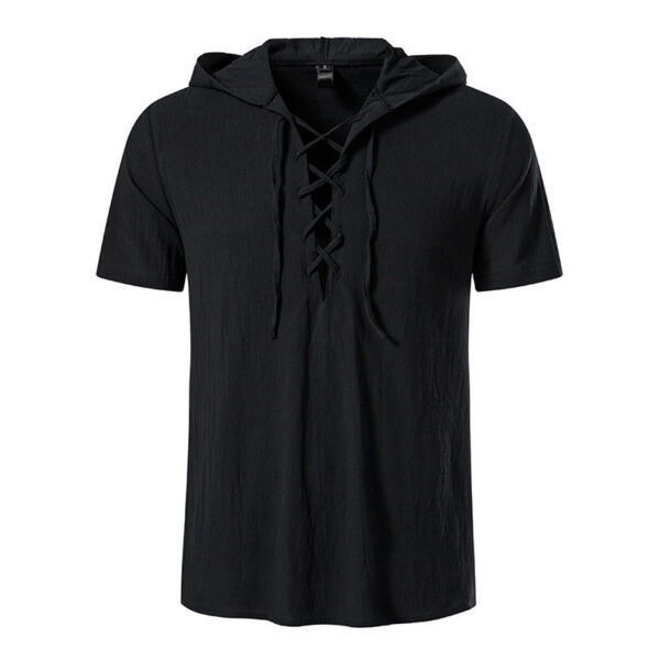 Stay Cool and Stylish with our Men's Short-Sleeved Hooded Cotton Shirt - Image 4