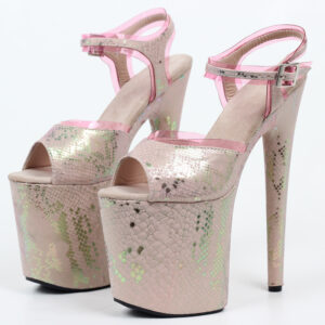 Strut Your Stuff in Super High Heel Pink Snake Skin Sandals