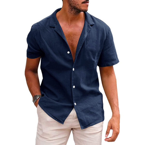 Short Sleeve Button Down Linen Shirt for Men Versatile Style - Image 6