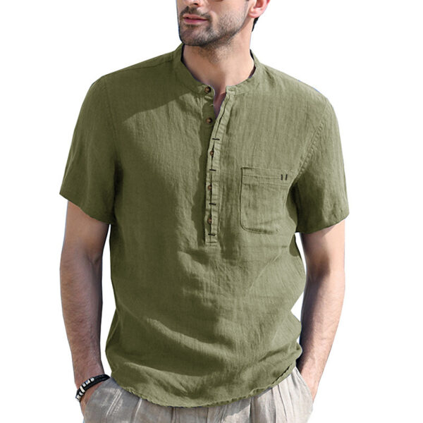 Men's Fashionable Short Sleeved Linen Shirt - Image 9