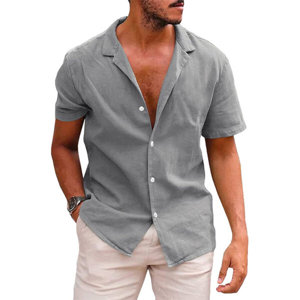 Short Sleeve Button Down Linen Shirt for Men Versatile Style - Image 3